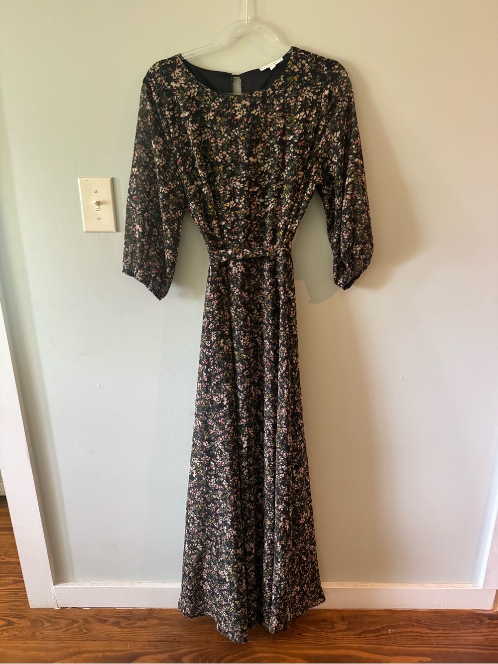Baltic Born Black Floral Maxi Dress with Tie Waist